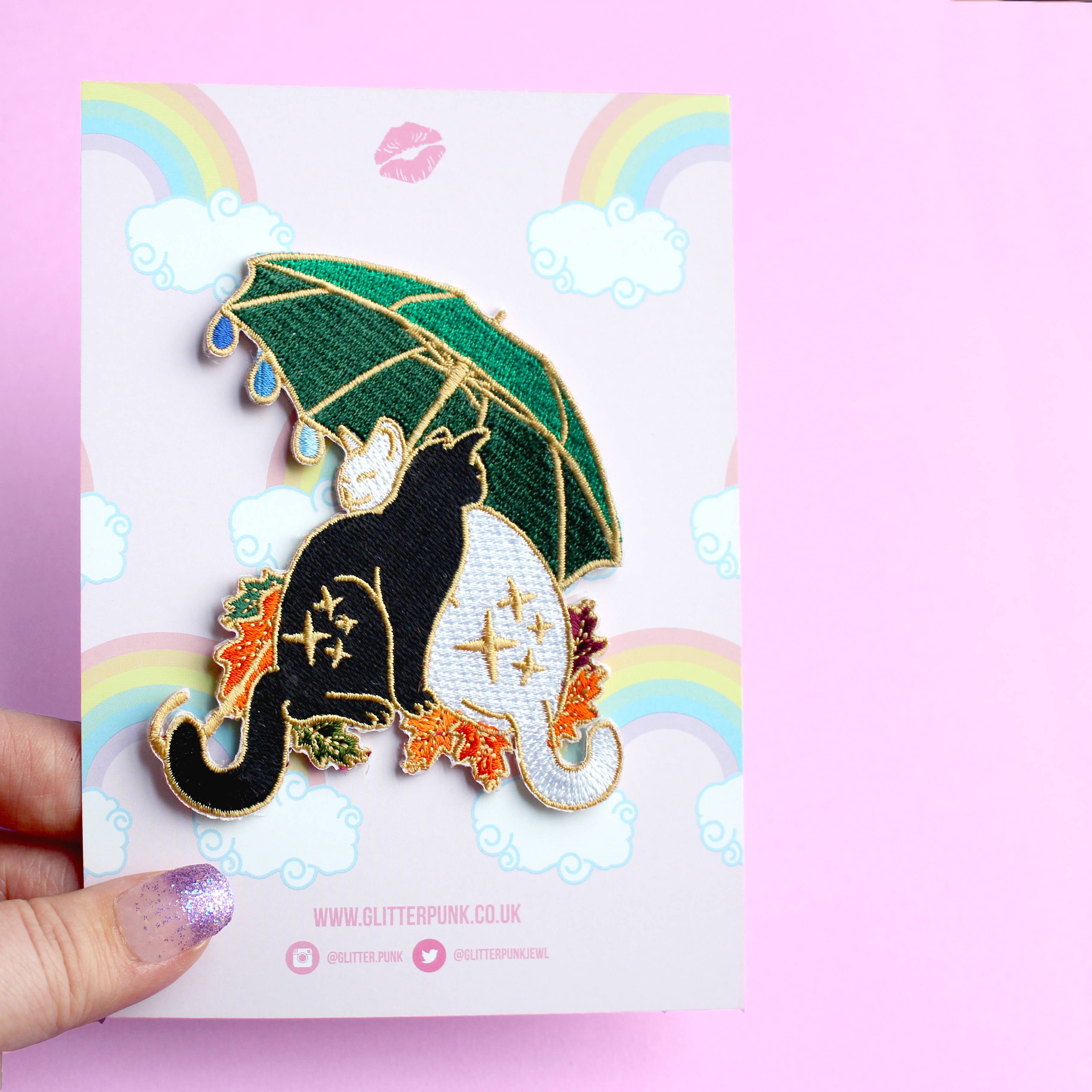Glitter Punk – wholesale Patch – Umbrella Cats Embroidered Patch2