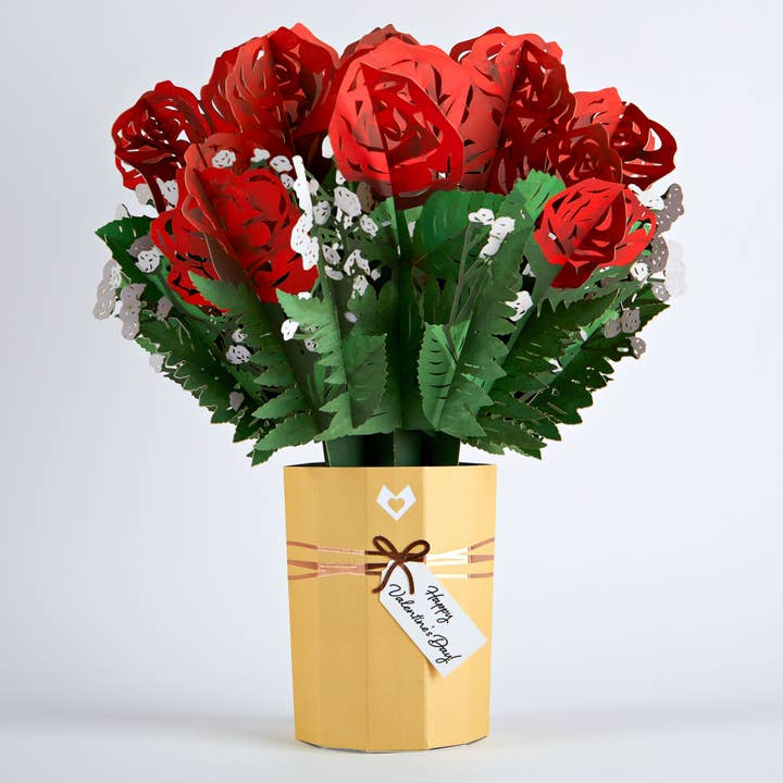 Valentine's Day Flower 12”H x 8.5”W Bouquet, Flower Vase for wholesale by Lovepop Cards