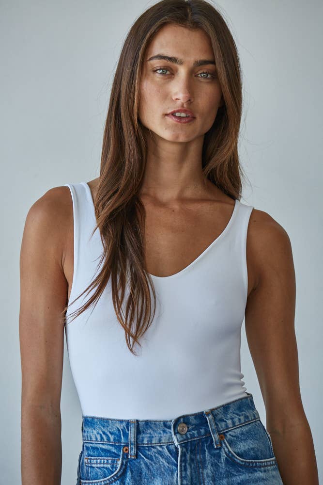 By Together - Vendita all'ingrosso Body - Donna - S1088 | Body senza maniche con scollo a V senza cuciture a doppio strato3