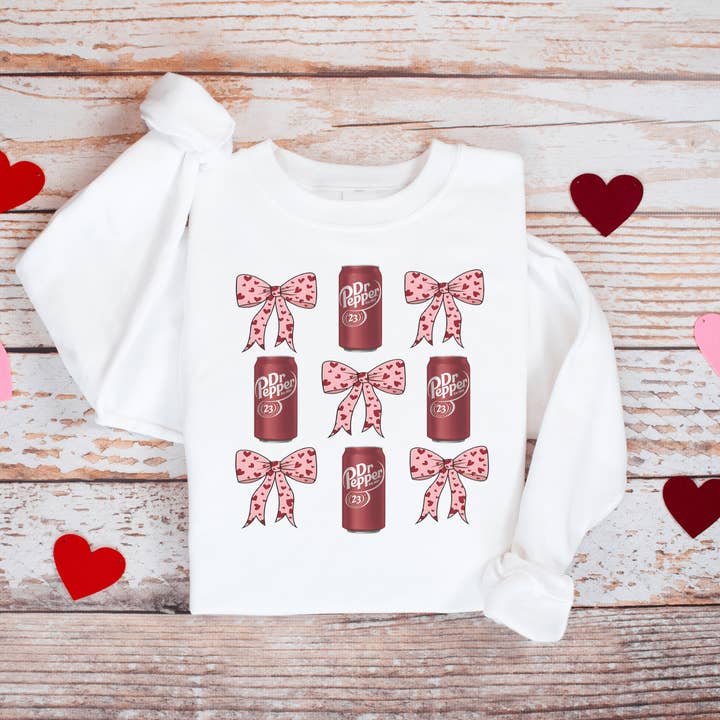 Dr. Pepper Lover Bow Crewneck Sweatshirt for wholesale by Swain Co. Embroidery & Press