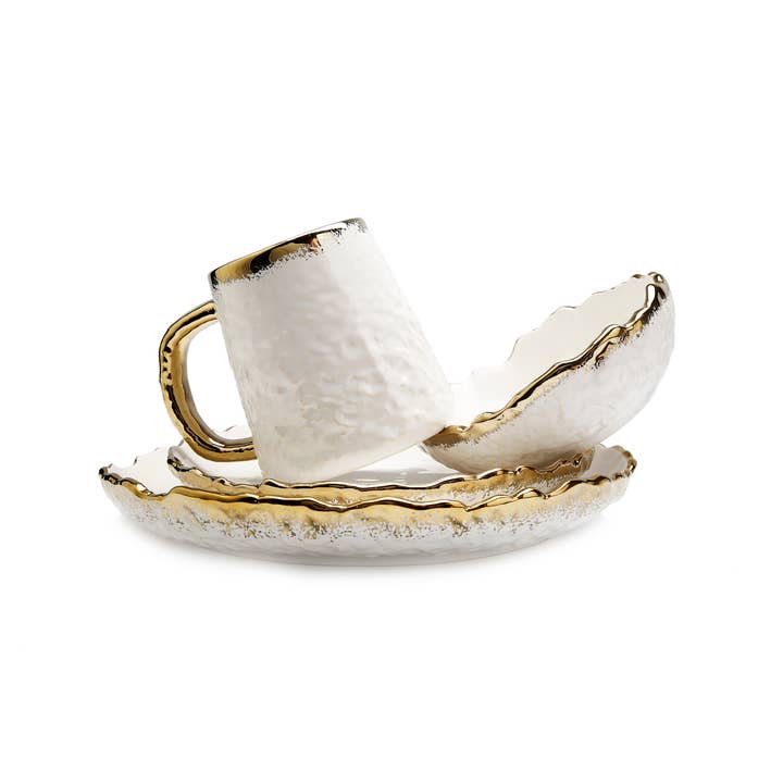 CLASSIC TOUCH DECOR INC. - Wholesale Dinnerware Set - 4 Piece White Dinner Set Speckled Gold Design