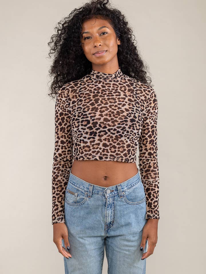 Ami Mesh Print Top | Cheetah Long Sleeve for wholesale on Faire