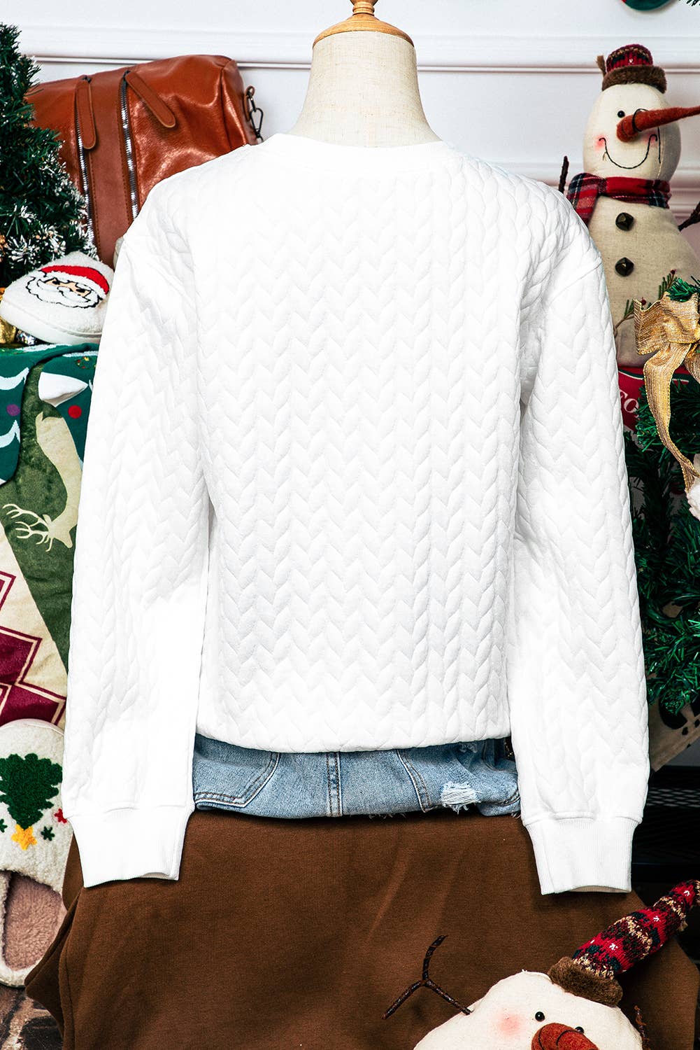 fashionworks - Wholesale Graphic Sweatshirt - Women's - Christmas Merry&Bright Cable Knit Pullover Sweatshirt*S-3XL1