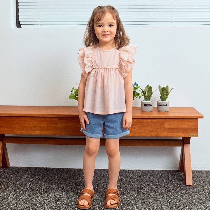 ToTo Heros - Wholesale Shorts - Kids - Ella High-Waist Roll-Up Hem Pull-On Summer Denim Shorts1