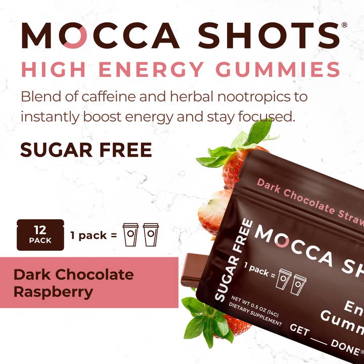 Seattle Gummy Company - Wholesale Oral Supplement/Vitamin - Mocca Shots Energy Gummies SUGAR FREEÂ | 12-Pack, Strawberry
