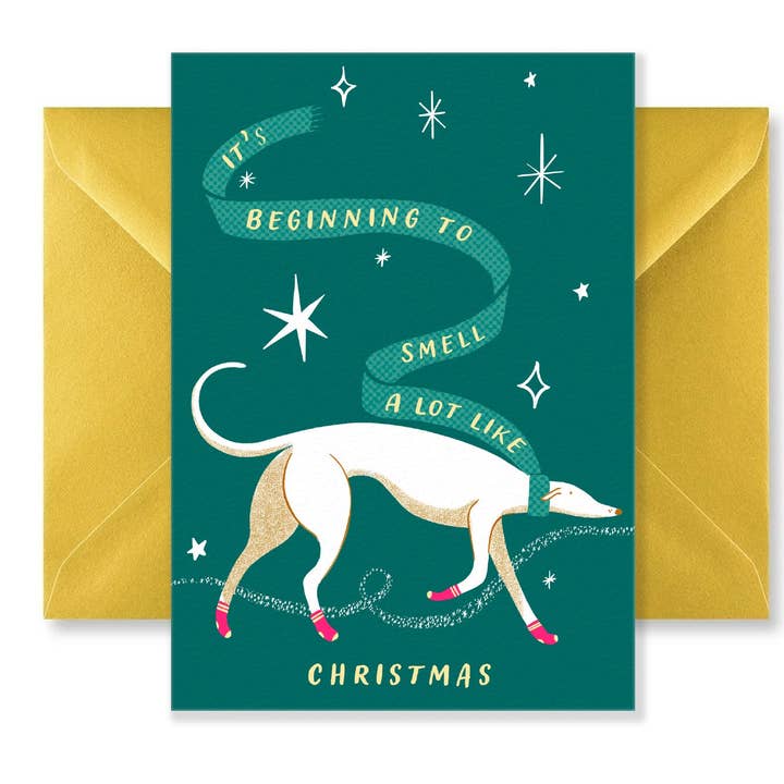 Smells Like Christmas, A6 Christmas Card for wholesale by Bryony Moss Illustration