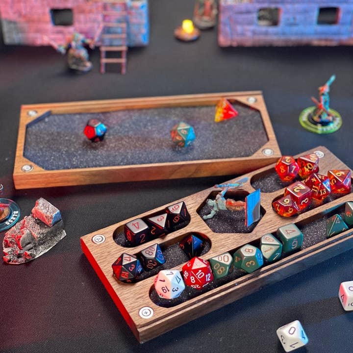 EBONWOOD - Wholesale Dice - Walnut D&D Dice Box | Engravable | Holds 3.5 sets of dice and a mini | Made in the USA