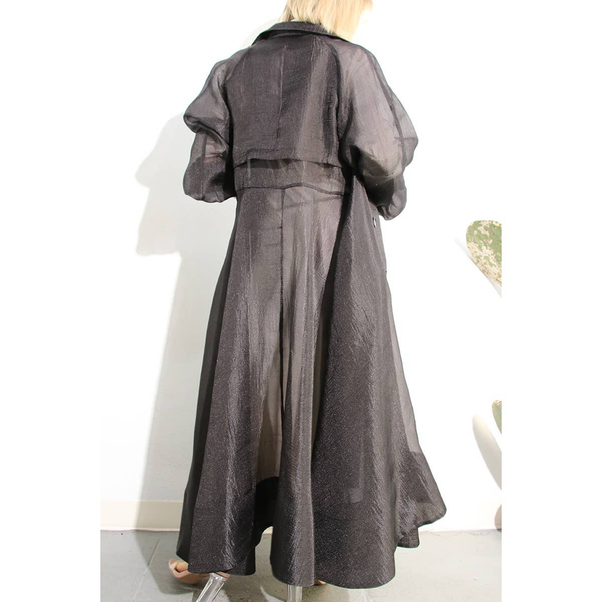 BLACK METALLIC ORGANZA TRENCH COAT for wholesale on Faire9