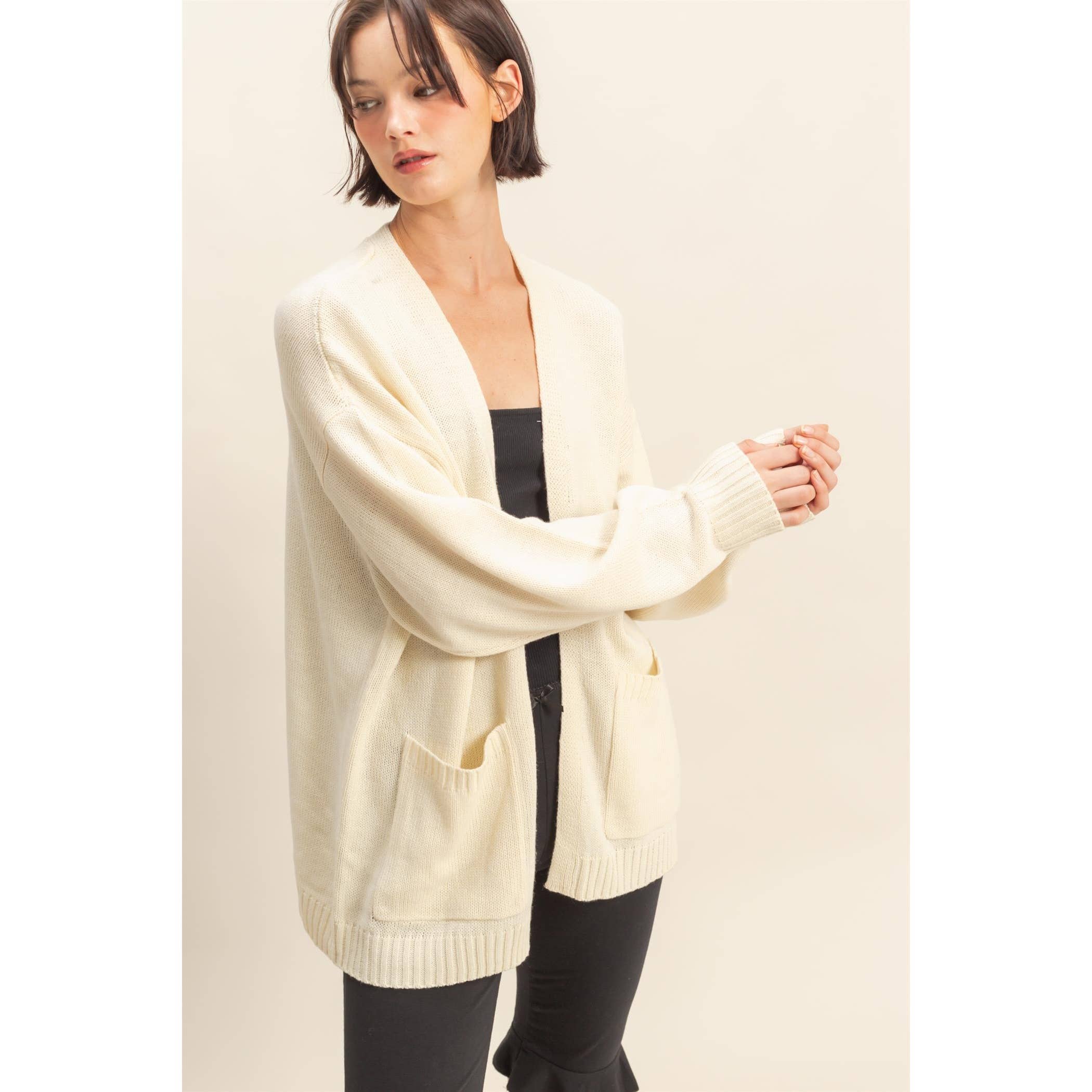 Double Zero - Venta al por mayor Cárdigan - Mujer - Cárdigan de Punto Abierto de Talla Grande con Bolsillos1