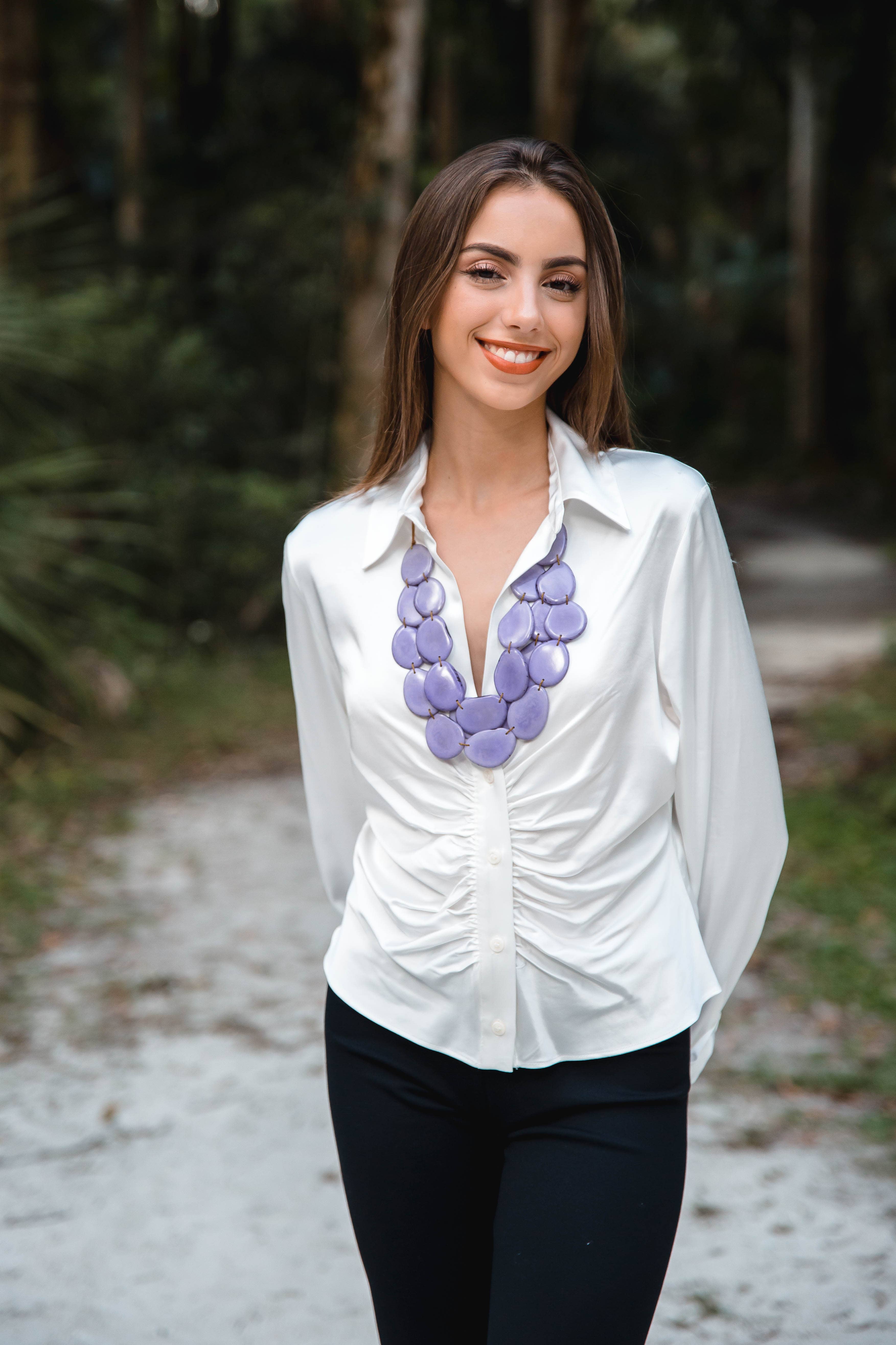 Organic Tagua Jewelry - Vente Collier de perles - Collier Amigas avec tranches plates de tagua superposées15