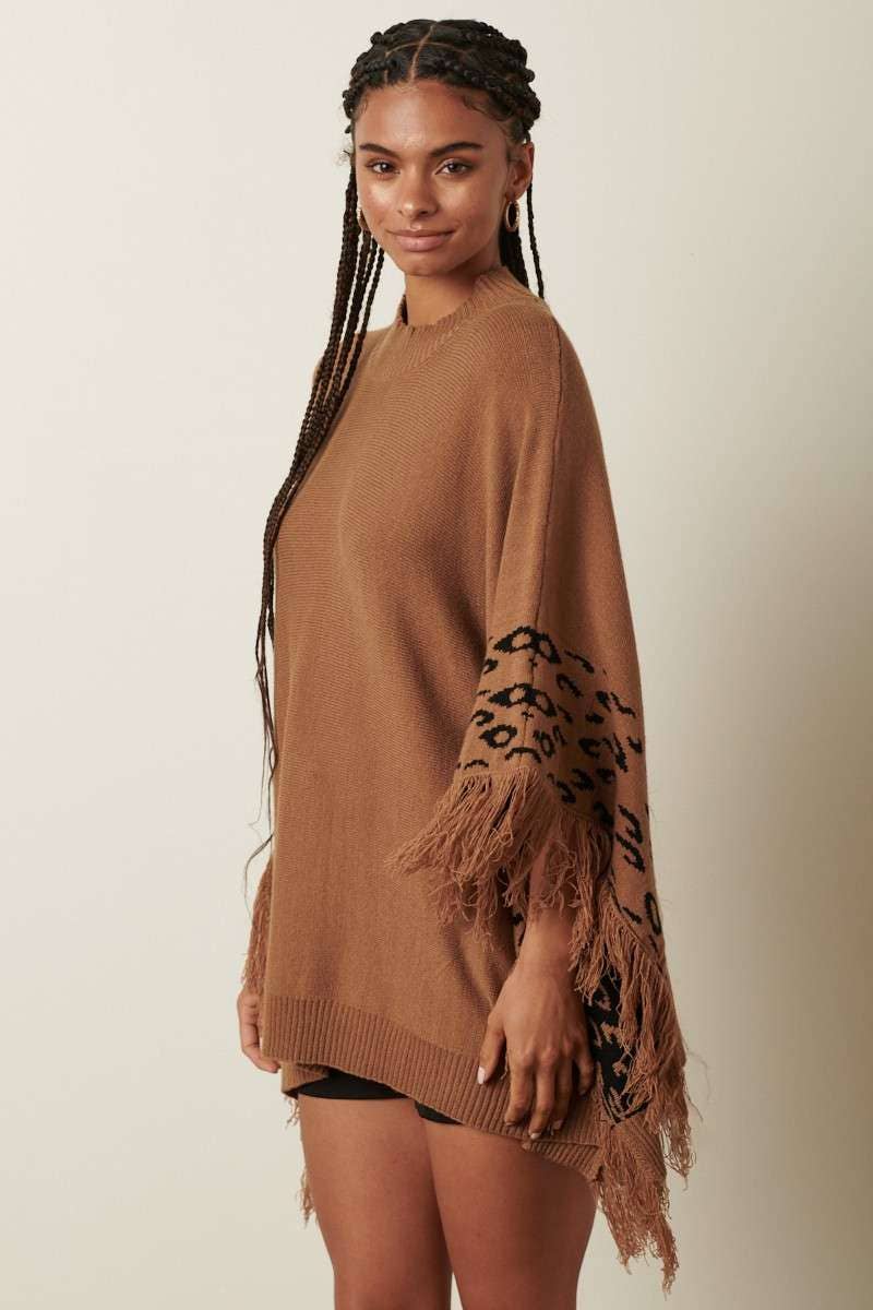 mittoshop - Wholesale Poncho - Women's - ANIMAL PRINT DETAIL TASSEL OVERSIZED PONCHO8
