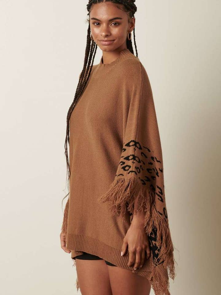 mittoshop - Wholesale Poncho - Women's - ANIMAL PRINT DETAIL TASSEL OVERSIZED PONCHO8
