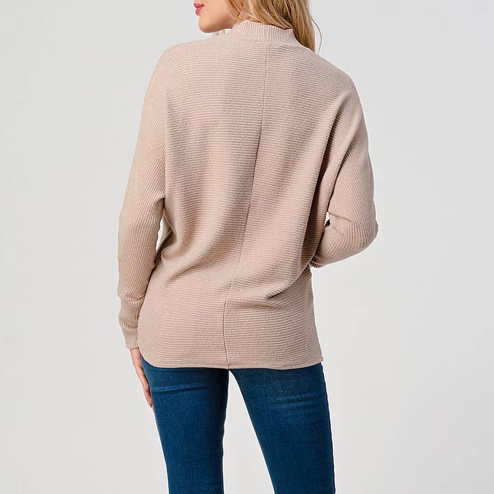 Heimious – Engroshandel Strikket top - Dame – Lang Dolman-ærmet ribstrikket top med mock-hals, T26163