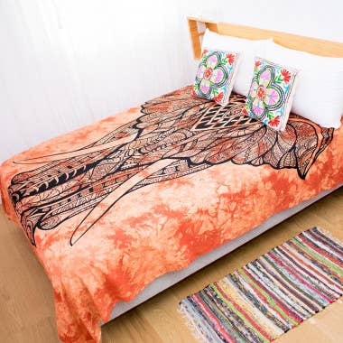 Orange Ethnic Elephant Print Bedspread for wholesale on Faire0