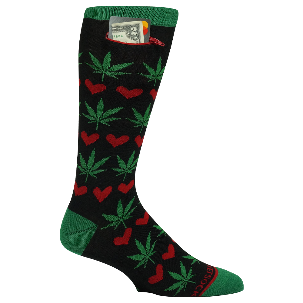 Pocket Socks - Vente Chaussettes – unisexe - Pocket Socks®, feuille de pot et cœurs, taille unique qui convient à la plupart0
