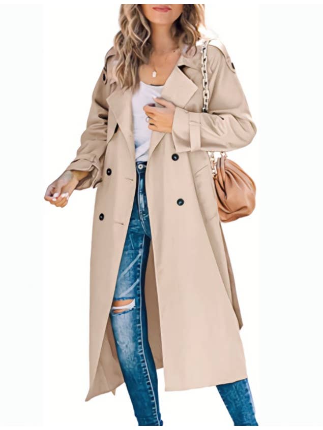 HIDDENBRAND - Wholesale Trench Coat - Women's - Long Lapel Double-Breasted Panels Trench Coat9