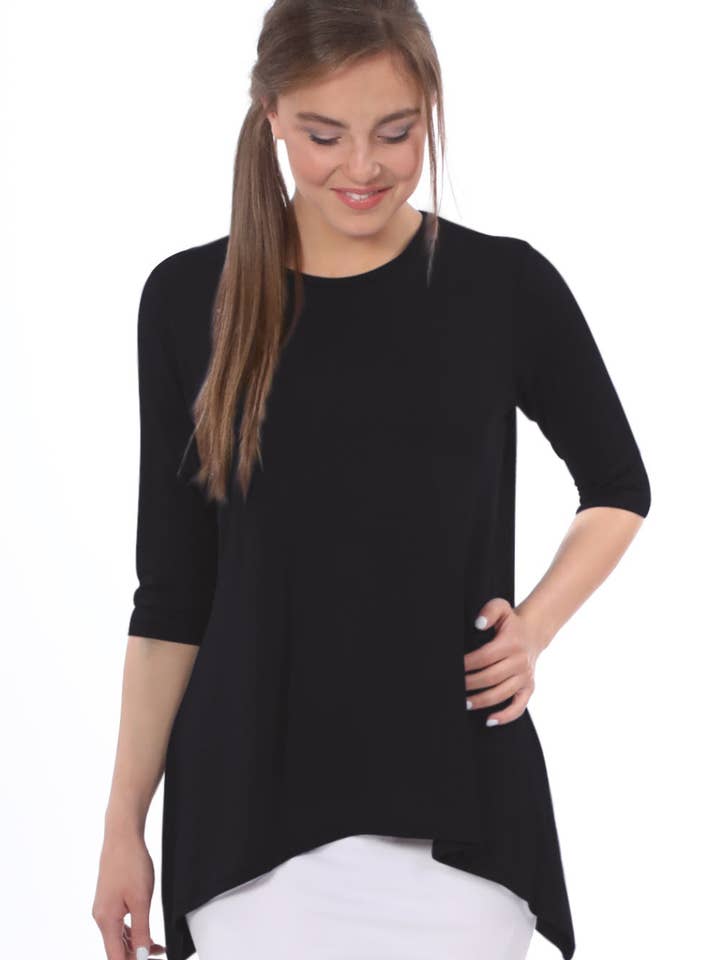 Kosher Casual - Wholesale Tunic - Women's - Modest Handkerchief Tunic Top - 3/4 Sleeve Comfort Flow Design