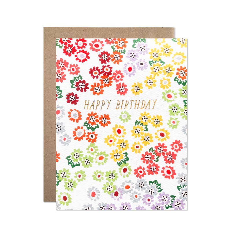 Hartland Cards - Venta al por mayor Tarjetas de cumpleaños - Cumpleaños/Happy Birthday Tiny Rainbow Floral w Purpurina