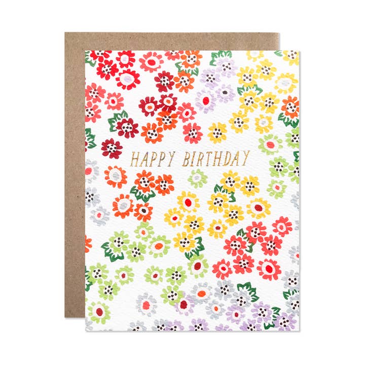 Birthday / Happy Birthday Tiny Rainbow Floral w Glitter Foil for wholesale by Hartland Cards