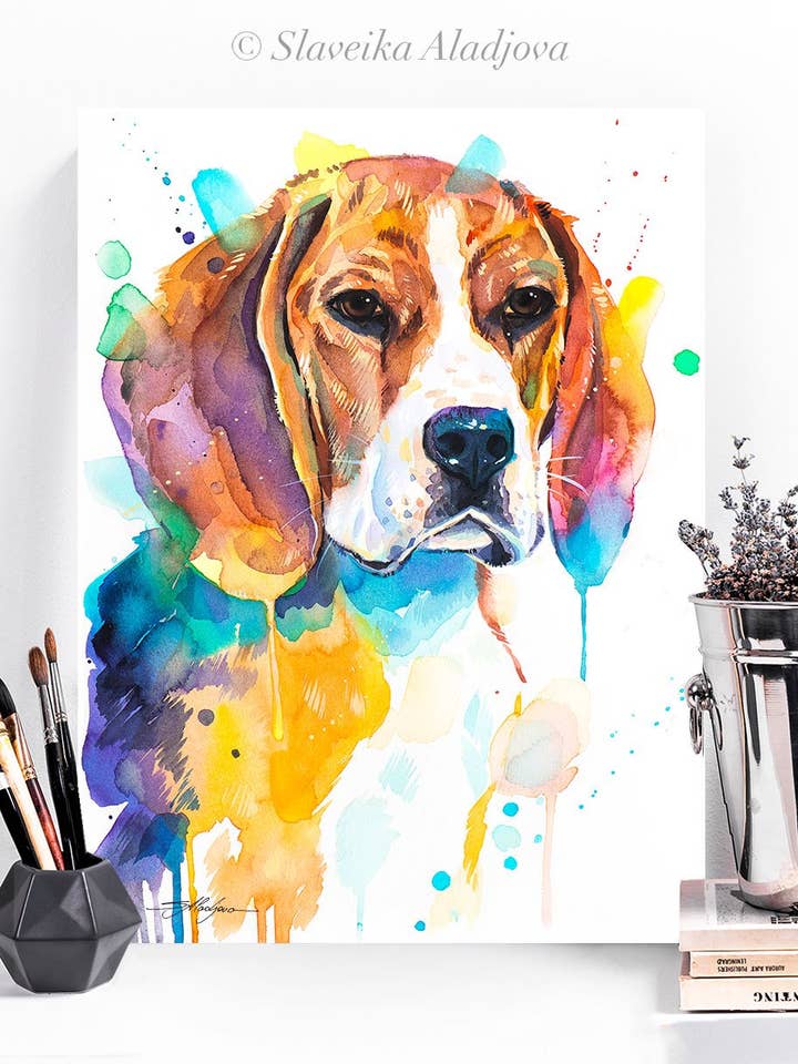 Beagle, Dog Watercolor Painting Print, Cute Pet, Wall Art for wholesale by Slaveika Aladjova