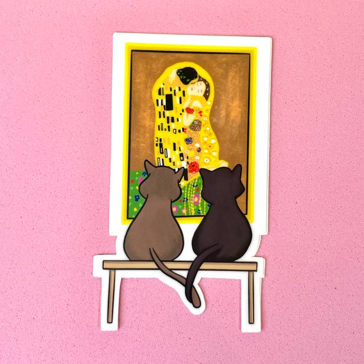 Katter i ett konstmuseum Vattentät vinylklistermärke för wholesale av quirky burp illustrations