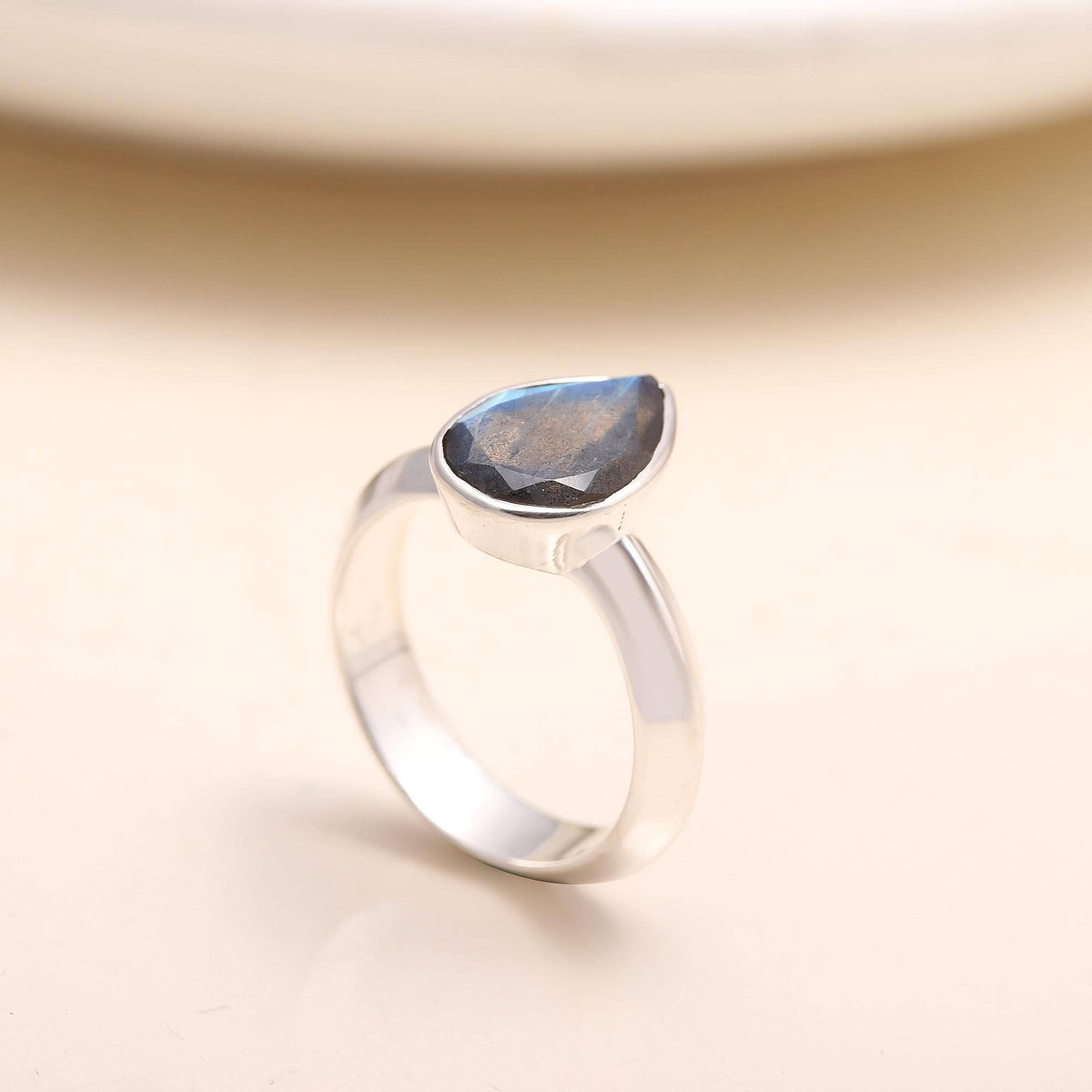 AG 925 JEWELLERY - Wholesale Single Stone/Solitaire Ring - 925 Silver Labradorite Solitaire Ring0