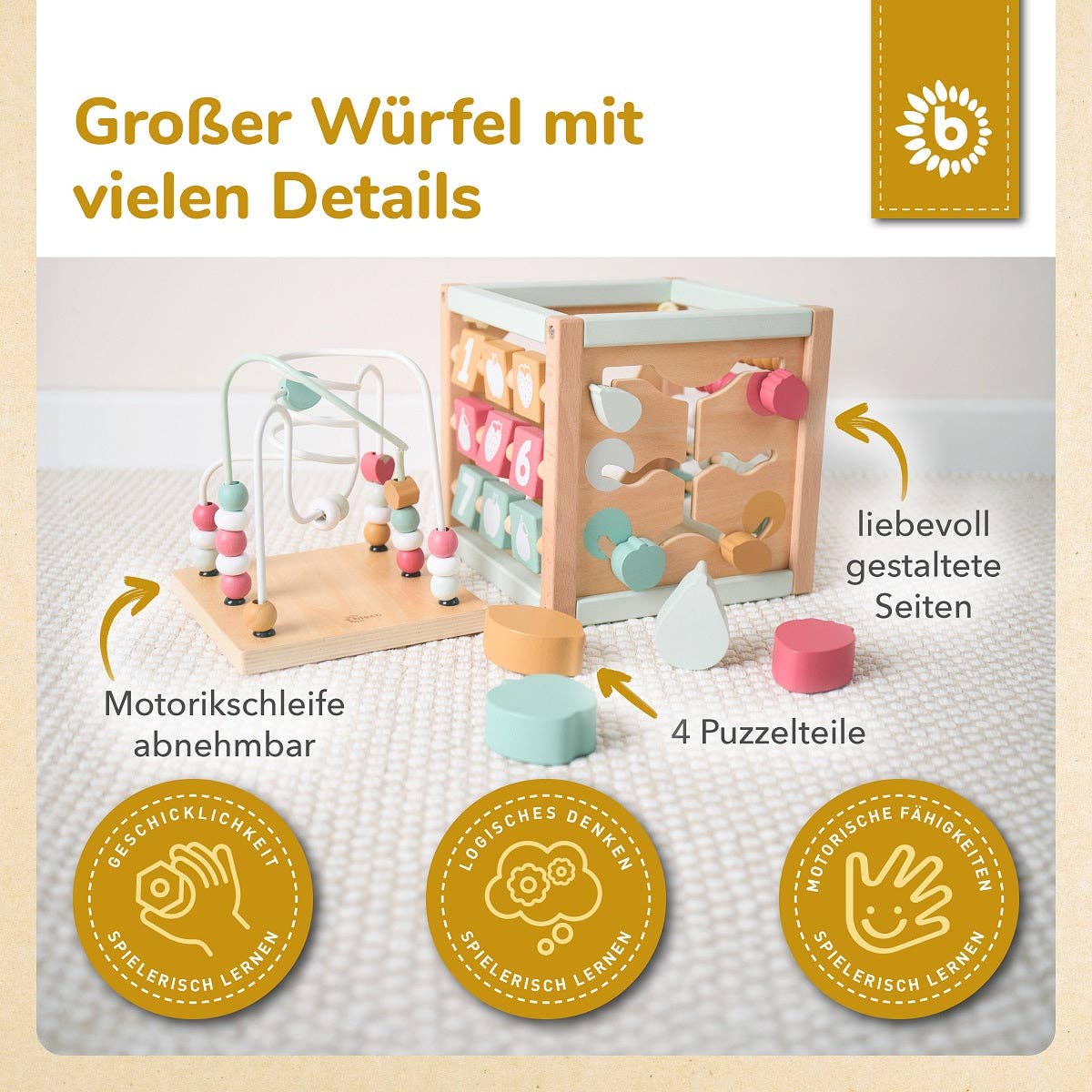 Bieco Spielwaren - Wholesale Wood Toy - Kids - MOTOR SKILL CUBE BERRY FSC®5