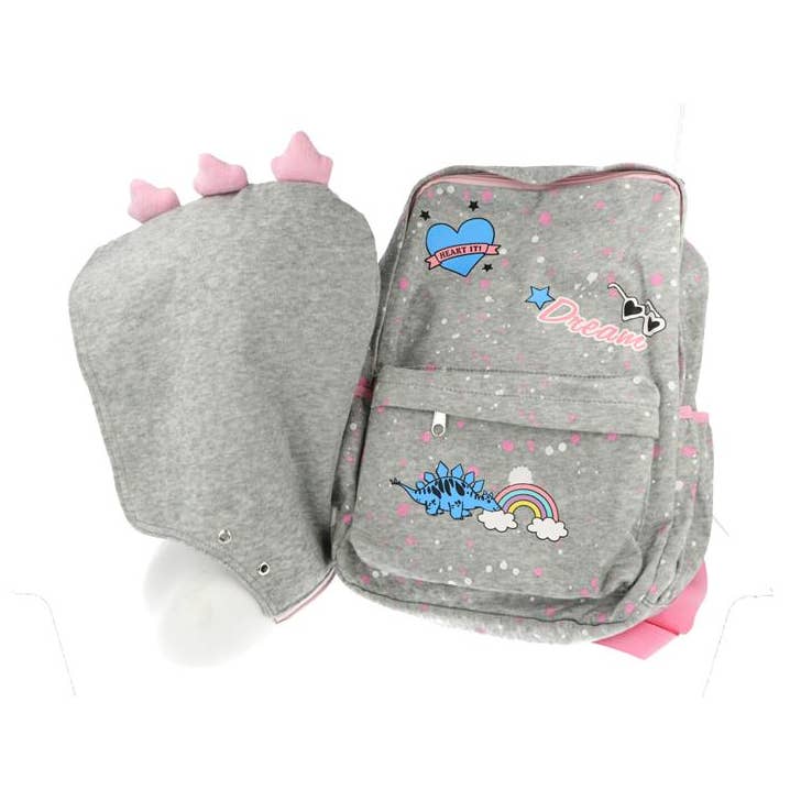 IKILIFE S.L – Engroshandel Rygsæk - Børn – Børnetaske med Dinosaurushat – Grå, lyserød0