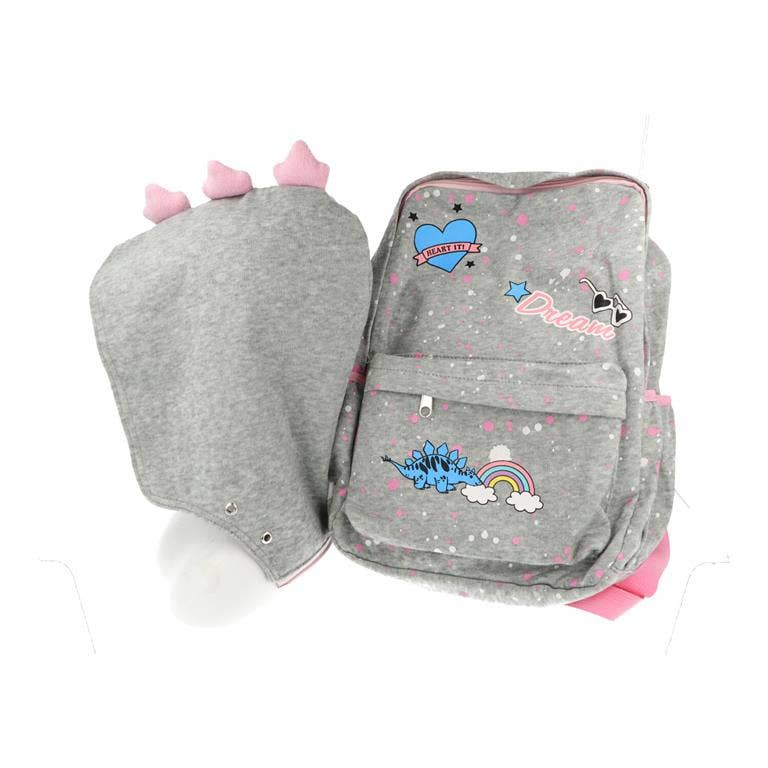 IKILIFE S.L - Vendita all'ingrosso Zaino - Bambini - Zaino per Bambini con Cappello Dinosauro – Grigio, rosa
