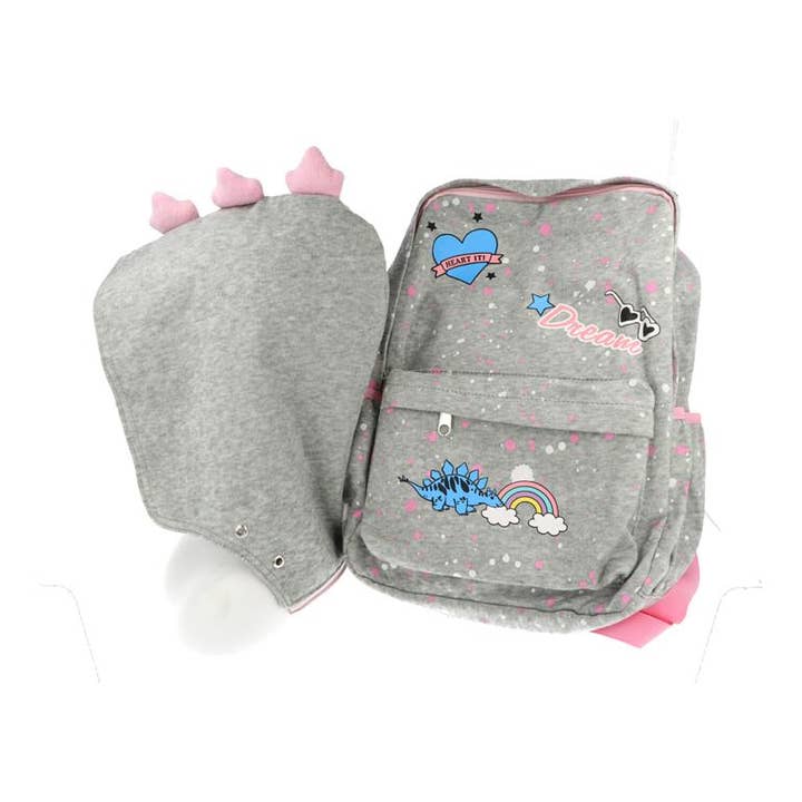 IKILIFE S.L - Wholesale Backpack - Kids - Children's Backpack with Dinosaur Hat – Gray, Pink2