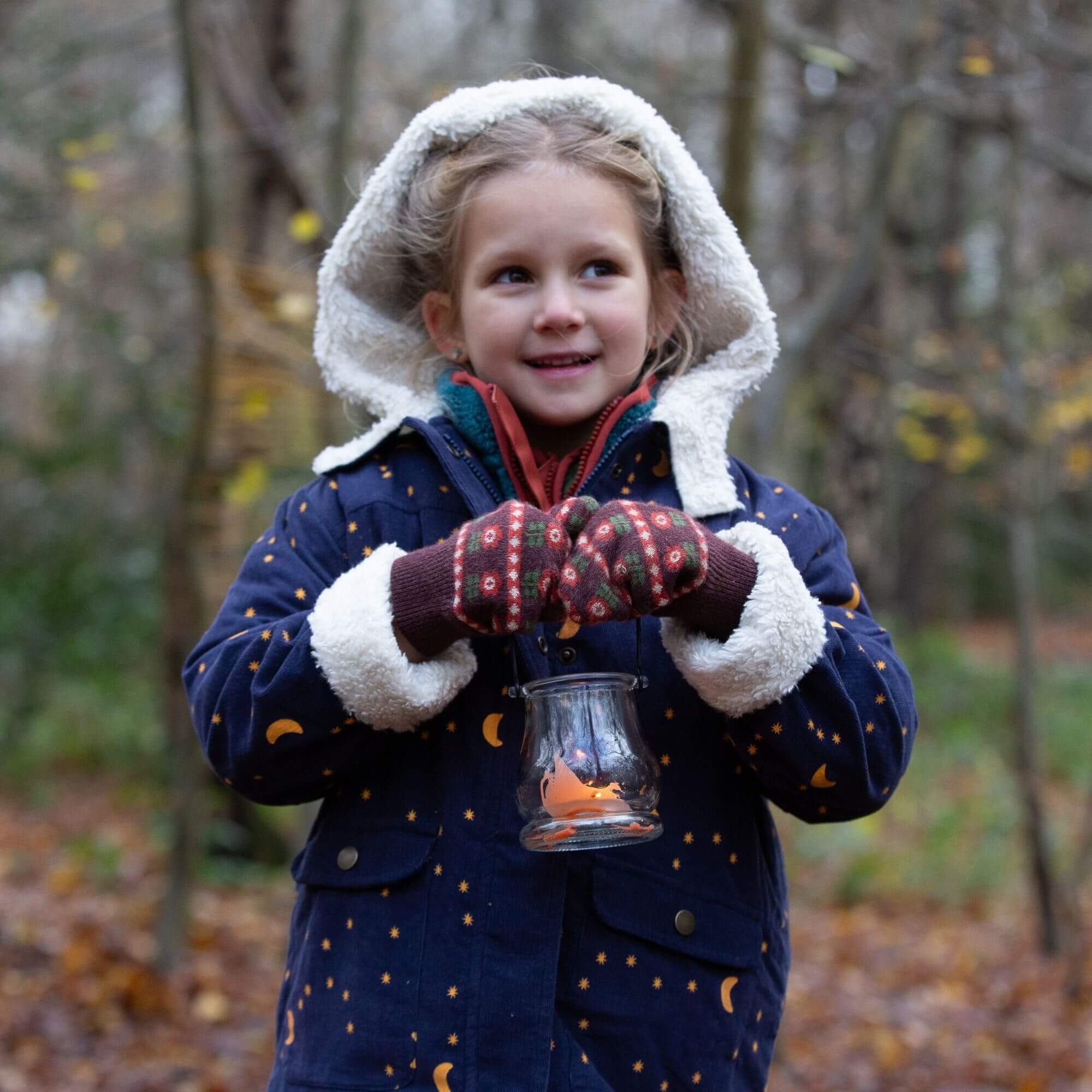 Brown Collecting Flowers Knitted Mittens for wholesale on Faire2