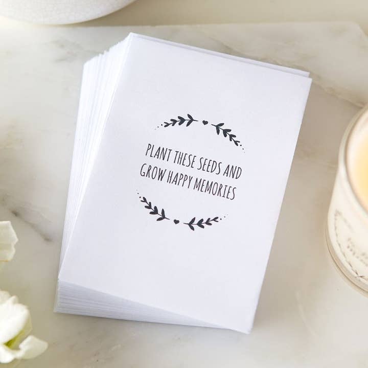 25 'Grow Happy Memories' Seed Packet Favour Envelopes for wholesale by Angel & Dove