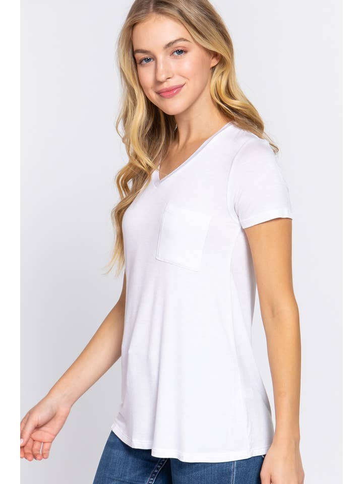 Active Basic | Active USA - Wholesale T-shirt – women's - Short Sleeve V-neck Top with Pocket10