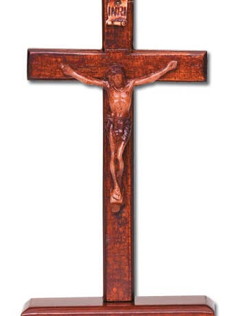 Box-2 4" Stand Crucifix-Mahog for wholesale by H.J. SHERMAN COMPANY, INC.