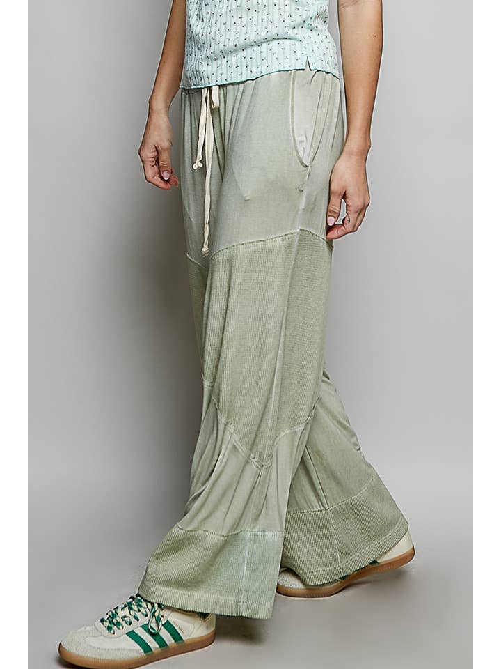 Pol Clothing - Wholesale Pants - Women's - Contrast ribbed elastic waist casual knit culottes pants1