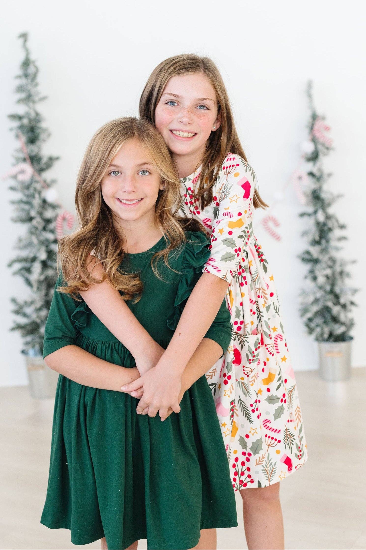 Mila & Rose - Wholesale Dress - Kids - Holly Jolly Christmas 3/4 Sleeve Pocket Twirl Dress1