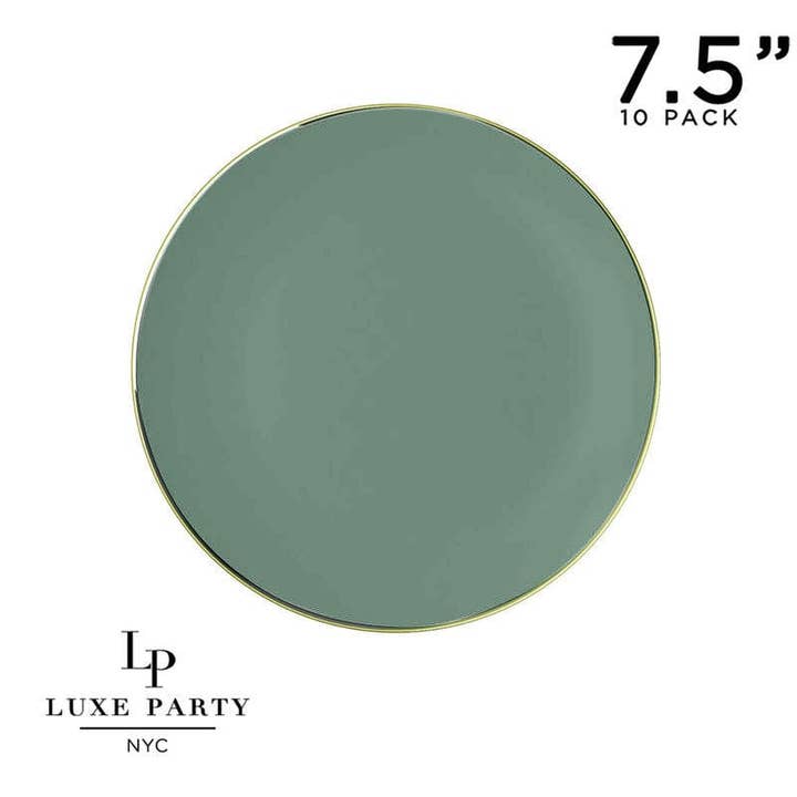 Luxe Party - Wholesale Disposable Plate - Round Sage Green and Gold Plastic Plates Set | 40 Pack3