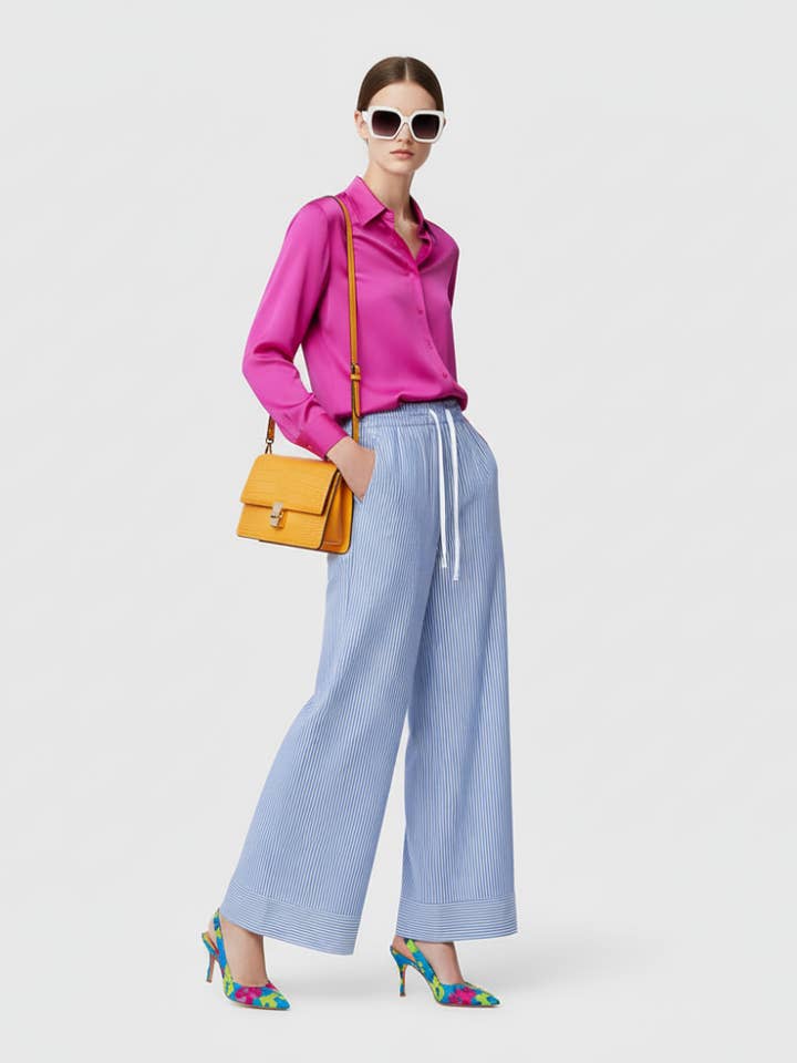 Striped Wide-Leg Pants, Hamptons | Women - BYMANYC ® New York for wholesale by BYMANYC NEW YORK