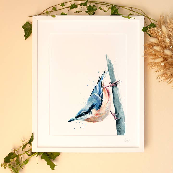 Inky Nuthatch Luxus Giclée-Druck ohne Rahmen für den Großhandel von Kate Moby