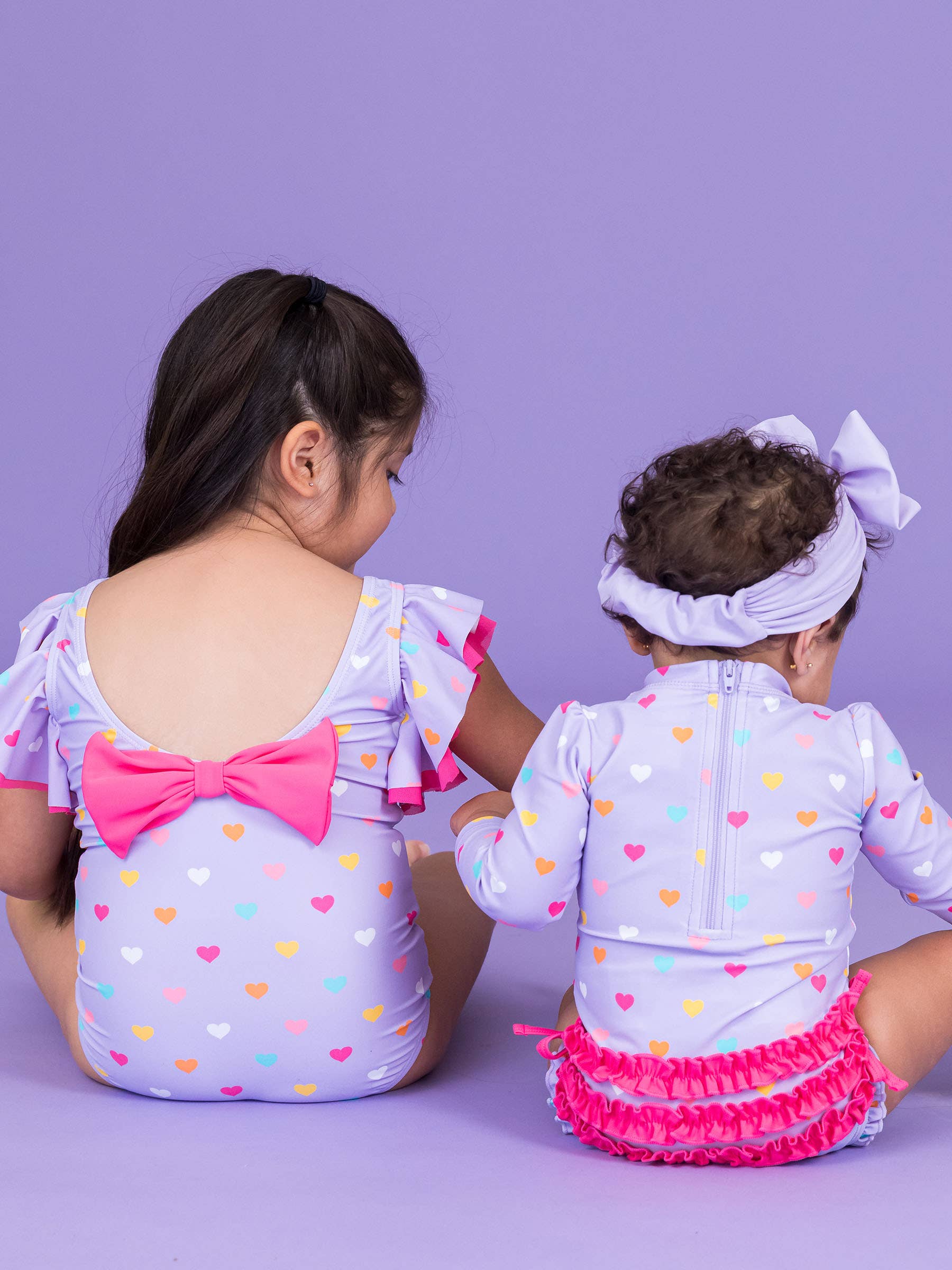 Lila Flickor Lavendel Färgglada Hjärtan Fjärilsärm Baddräkt i Ett Stycke för wholesale på Faire6