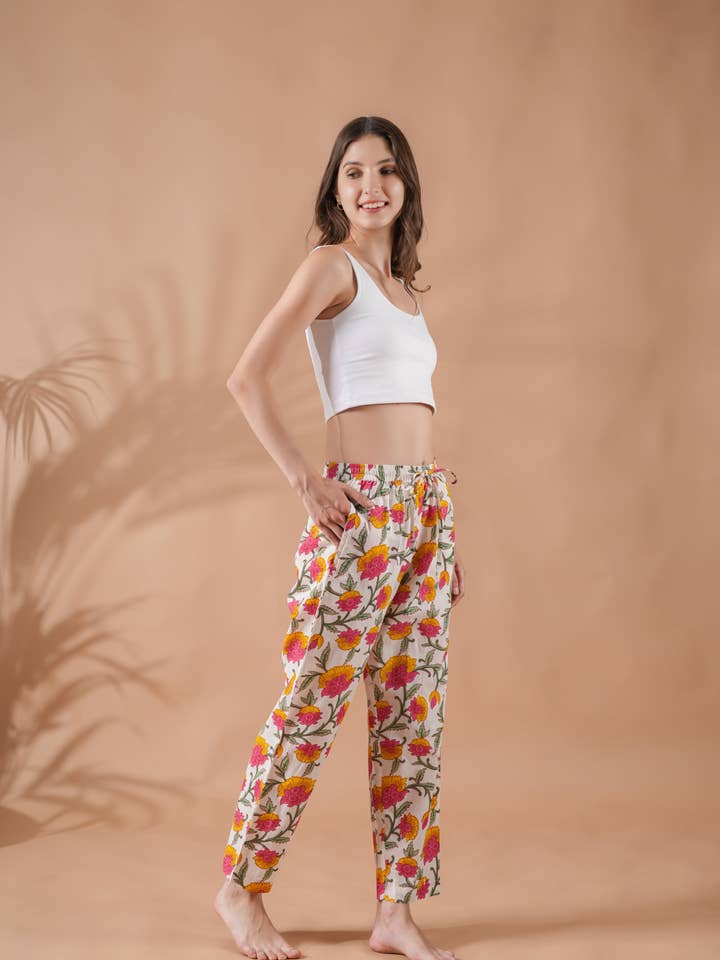 Cotton Pajama Pants Women - Floral Whispers for wholesale by Zillajee