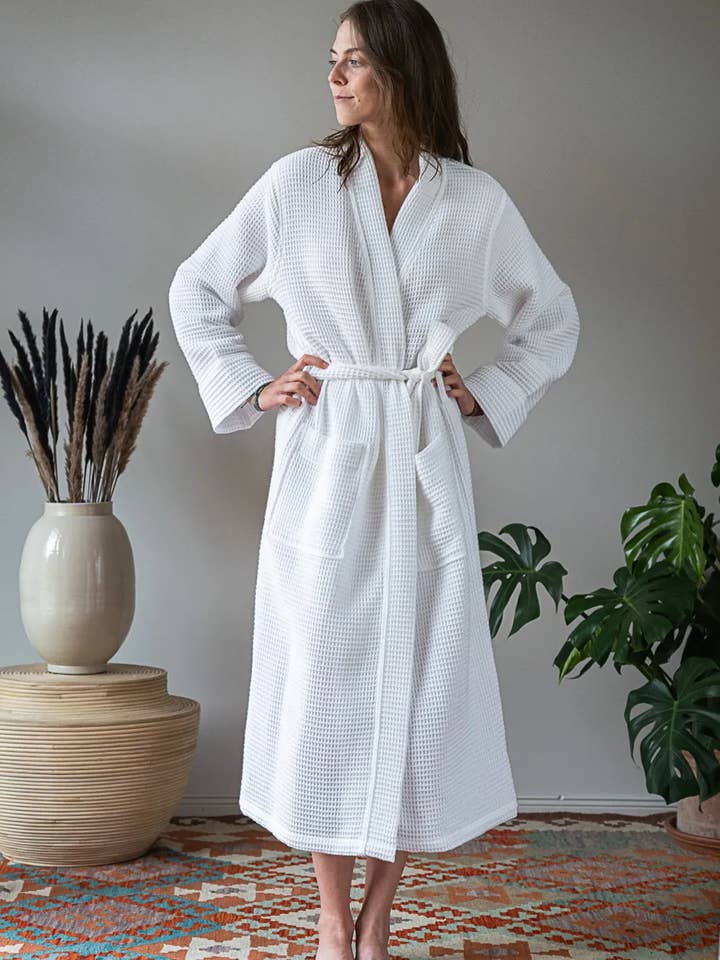 Neunest – Großhandel Bademantel – Unisex – Pamuk Bademantel mit Waffelmuster, Weiß, 100% Baumwolle