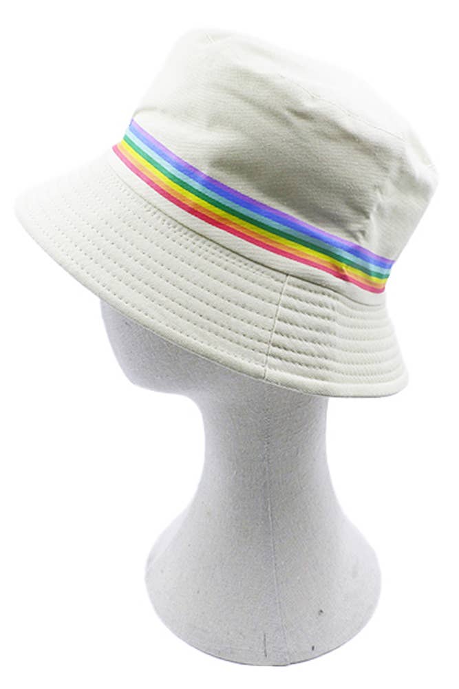 Hana - Wholesale Bucket Hat - Women's - Rainbow Trim Solid Bucket Hat9