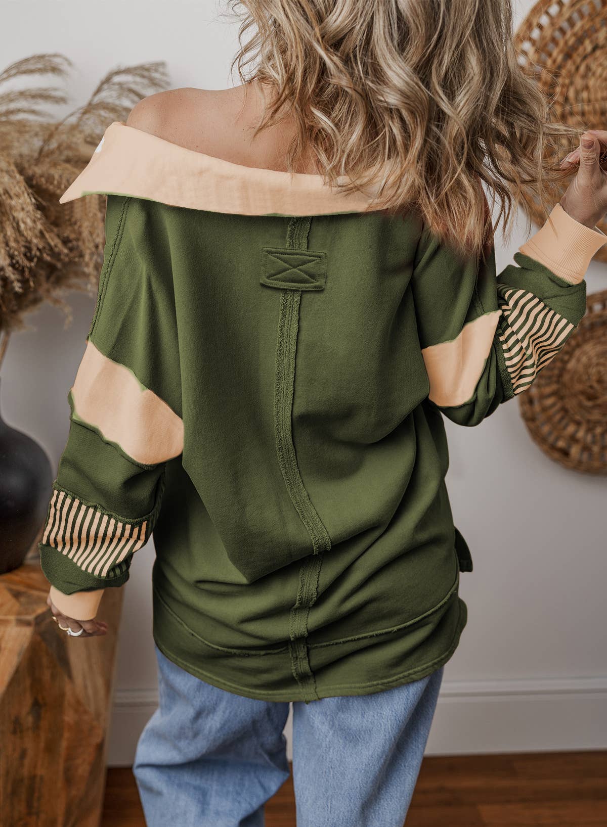 FULL TIME PURCHASE - Vente Sweat-shirt – femme - Sweat-shirt décontracté ample à manches longues et à rayures colorblock avec col en V14