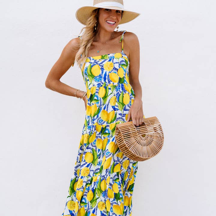 White Womens Lemon Print Resort Dress for wholesale on Faire1