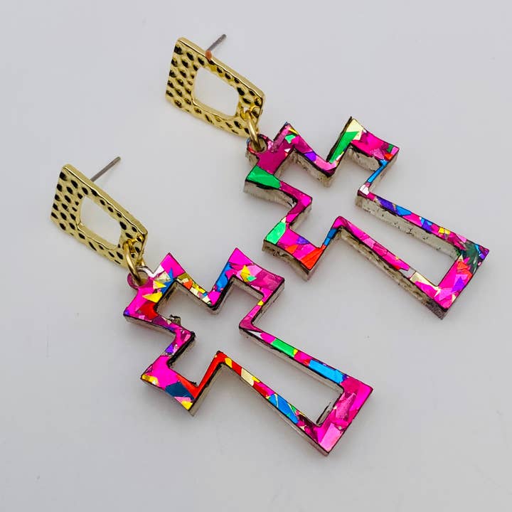 Crucifix Paparazzi Cross Acrylic Earrings for wholesale by Sandy Lou Designs