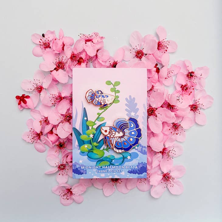 Thousand Skies - Wholesale Lapel Pin/Button - Enamel Pin - Midnight Halfmoon Betta Pin Set