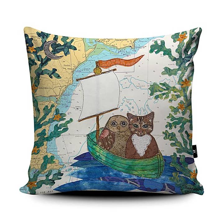Owl and the Pussycat Devon Dorset Cushion for wholesale by Hannah Wisdom Textiles