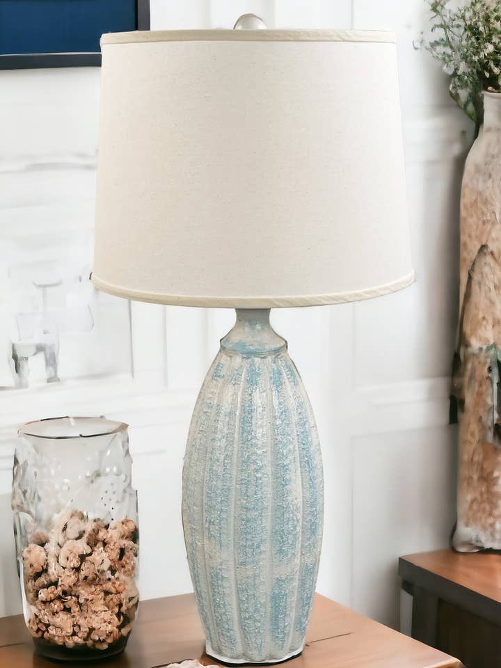 Farmhouse/Atlantic Grey Fluted Table Lamp for wholesale by Coast Lamp Mfg