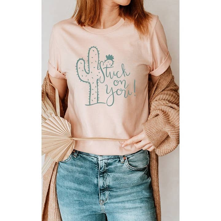 Western Cactus Outline Stuck On You Graphit-T-Shirt für den Großhandel von Select Apparel